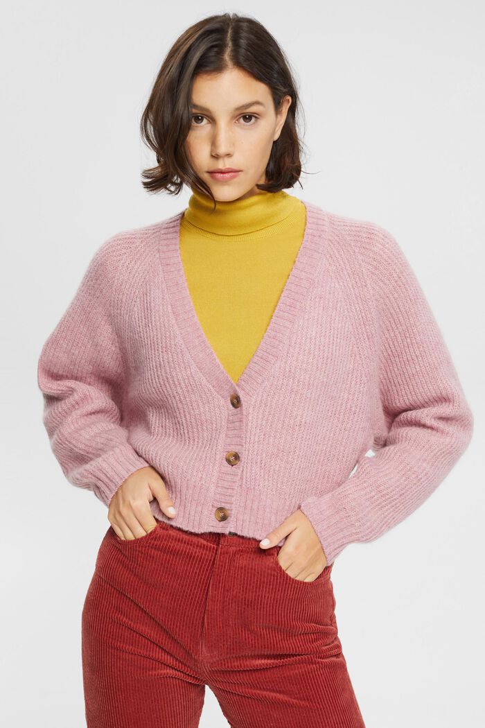 Cropped wool blend cardigan, LIGHT PINK, detail image number 0