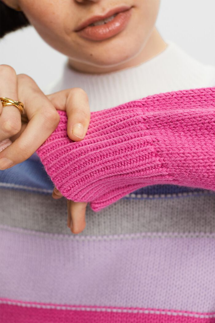 Striped Mock Neck Sweater, PINK FUCHSIA, detail image number 2