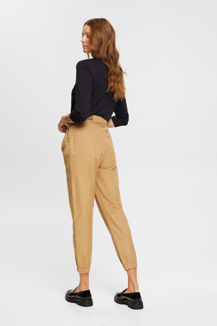 Balloon fit trousers with elasticated hem, KHAKI BEIGE, detail image number 3