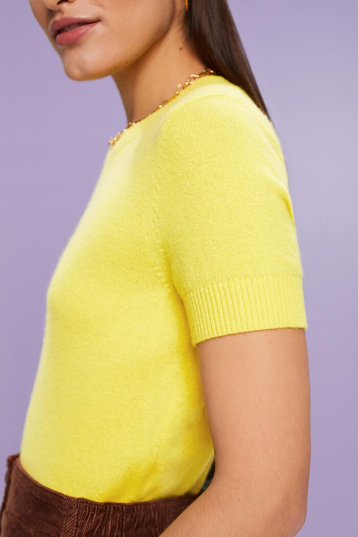 Cashmere Short-Sleeve Sweater, YELLOW, detail image number 1