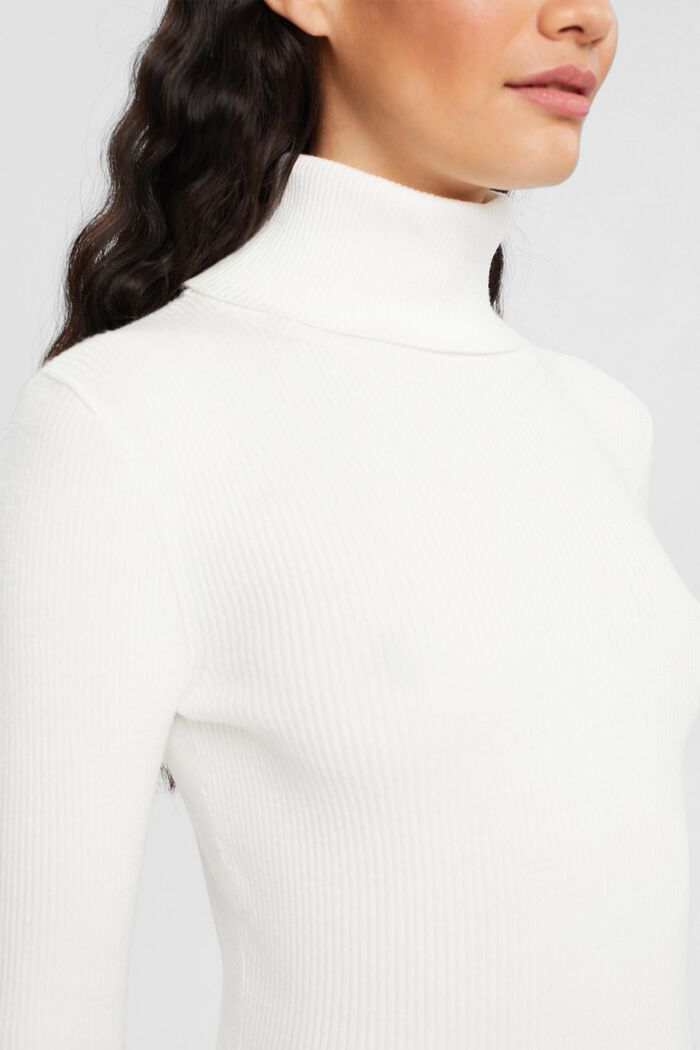 Roll neck ribbed viscose sweater, OFF WHITE, detail image number 2