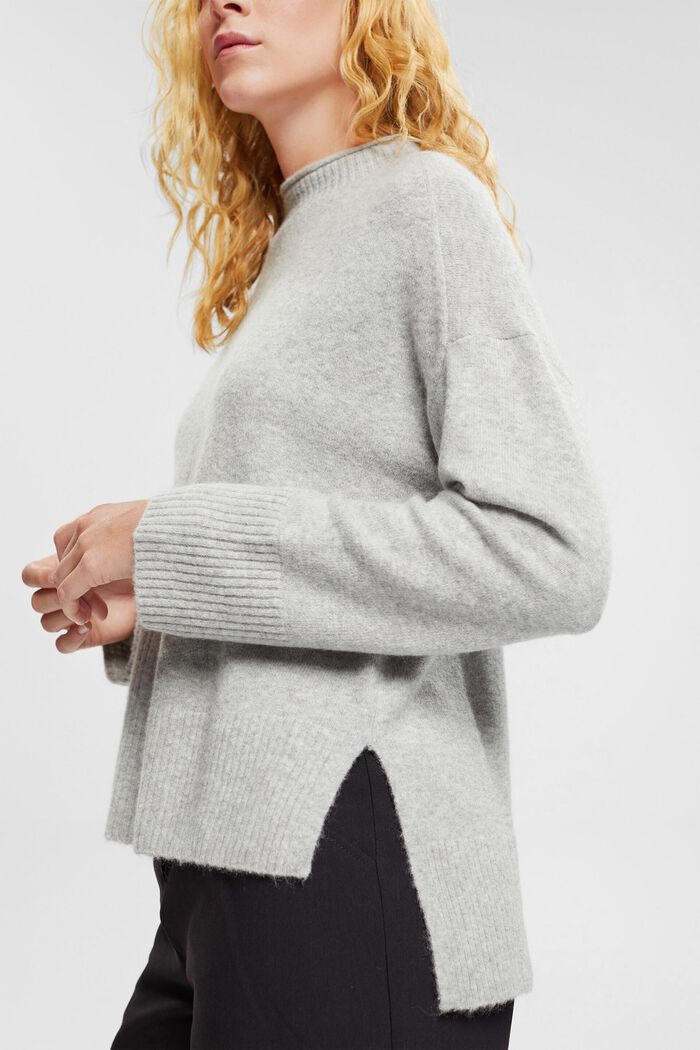 Wool blend: fluffy jumper with stand-up collar, LIGHT GREY, detail image number 0