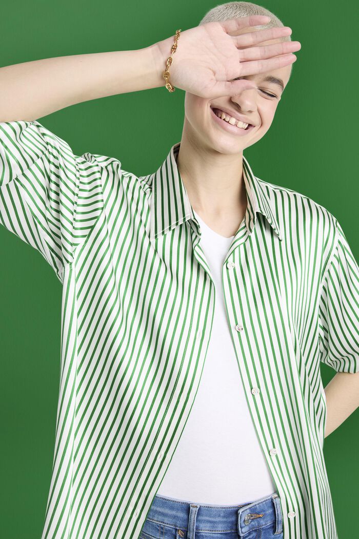 Striped Silk Charmeuse Shirt, GREEN, detail image number 2