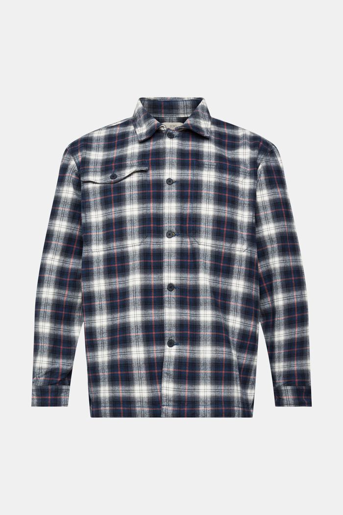 Pure cotton oversized shirt with checked pattern, PETROL BLUE, detail image number 7