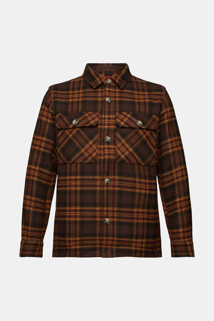 Checkered Wool Blend Overshirt, DARK BROWN, detail image number 6