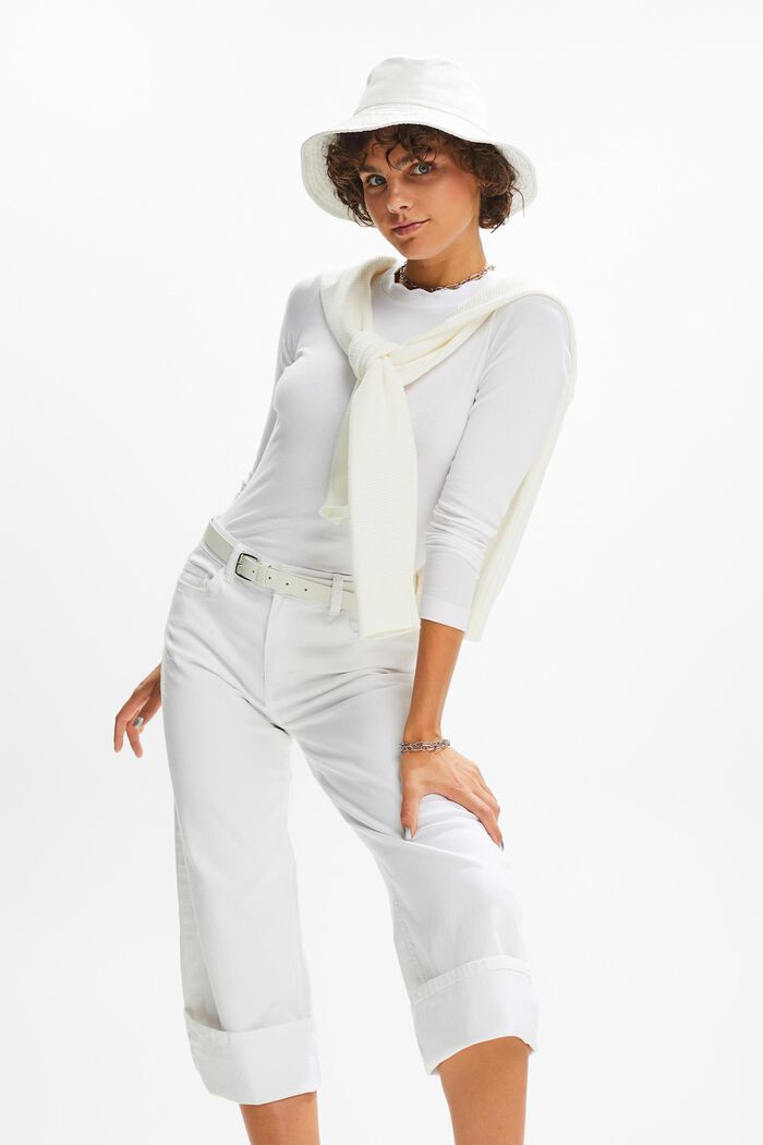Scallop-Trim Cotton Jersey Top, WHITE, detail image number 0