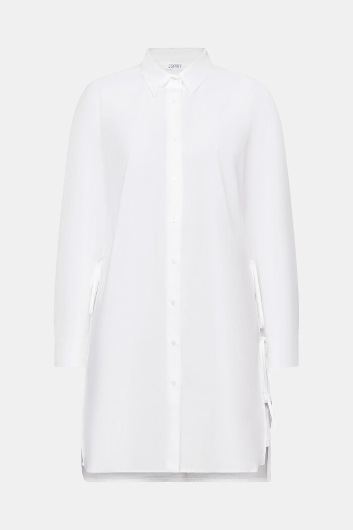 Tie-Detail Poplin Shirt Dress, WHITE, detail image number 6