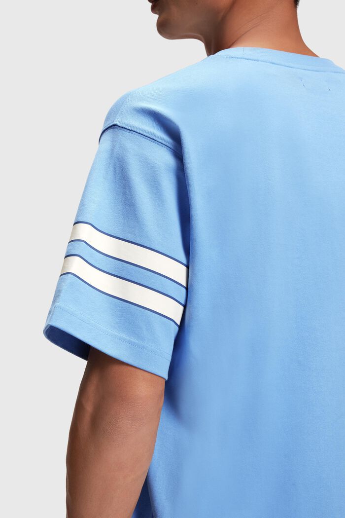 Striped Sleeve Graphic Print Tee, LIGHT BLUE LAVENDER, detail image number 4