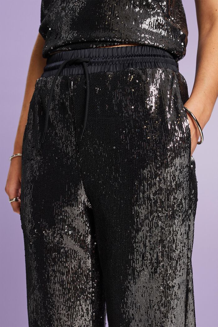 Sequined Satin Pants, SILVER, detail image number 4