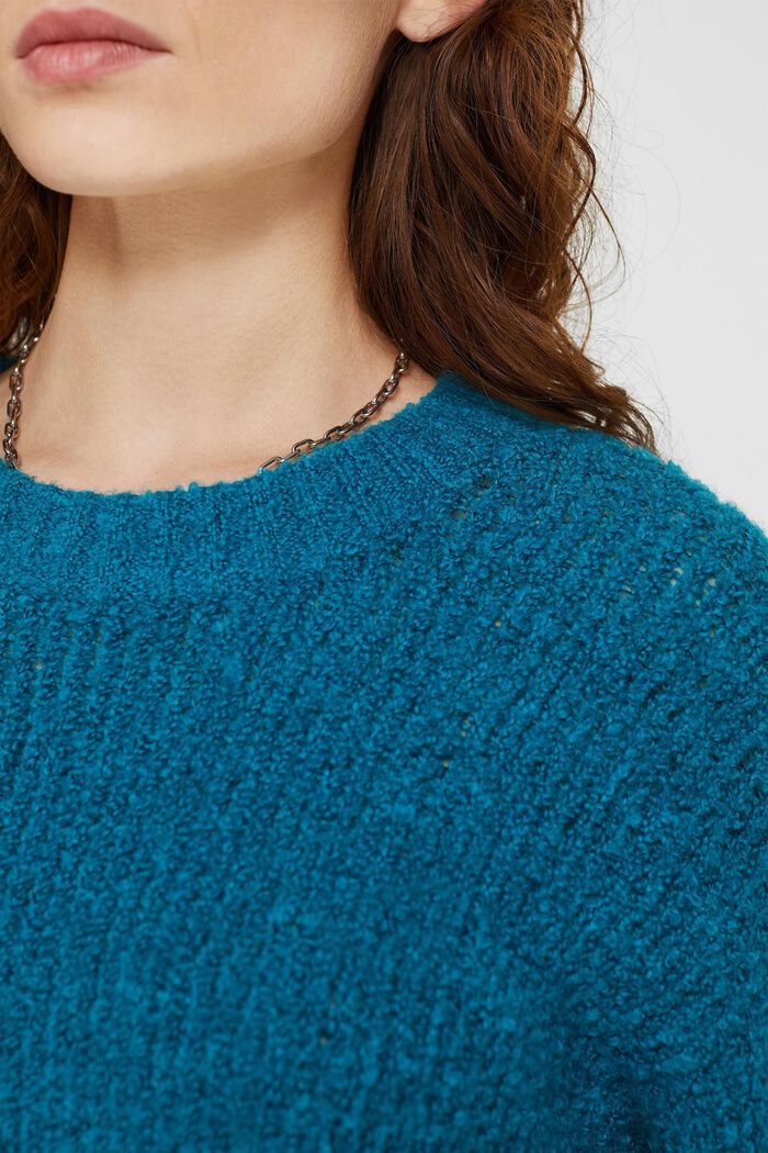 Bouclé jumper with wool and alpaca, TEAL BLUE, detail image number 0
