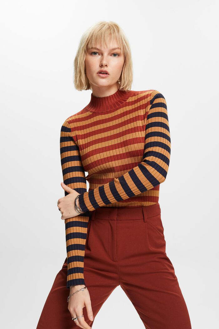 Striped rib-knit jumper, CARAMEL, detail image number 0