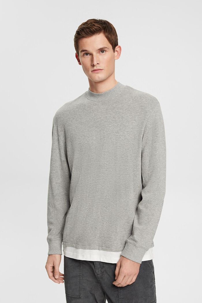 Ribbed long sleeve top, LIGHT GREY, detail image number 0
