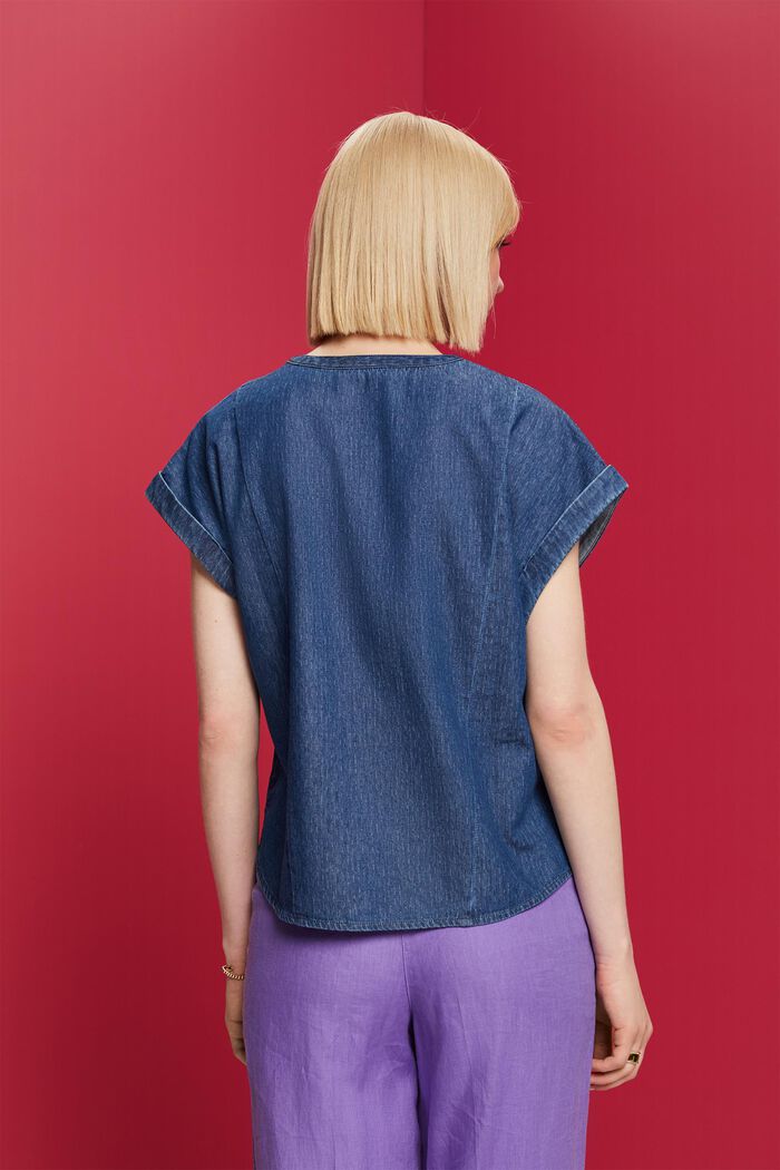 Lightweight denim blouse, 100% cotton, BLUE MEDIUM WASHED, detail image number 3