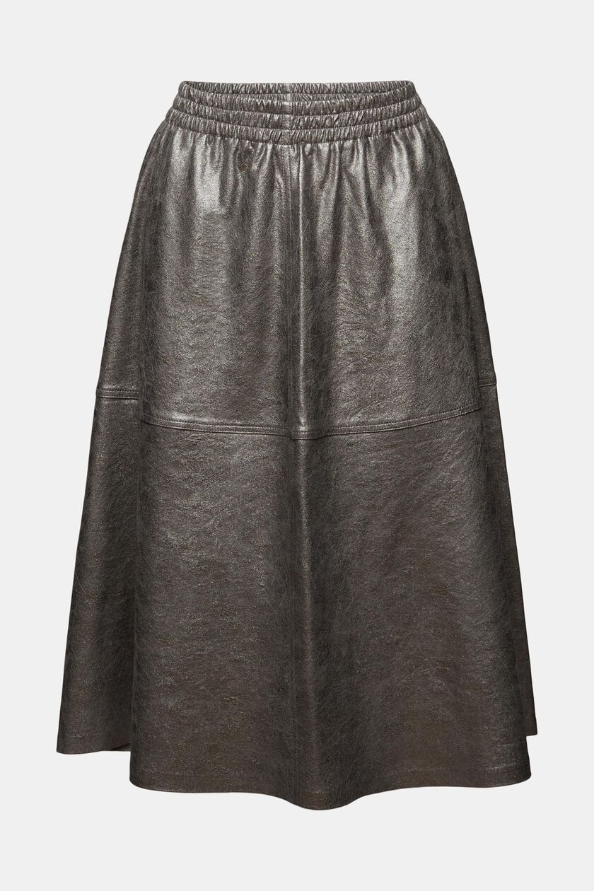 Metallic faux leather midi skirt