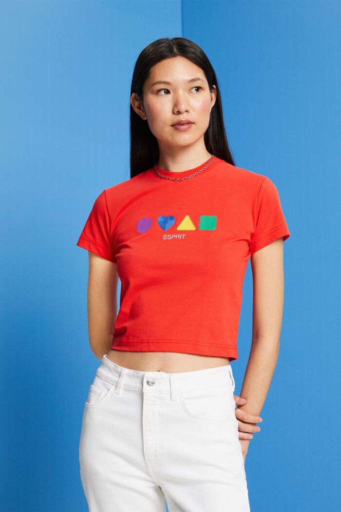 Organic cotton T-shirt with geometric print, ORANGE RED, detail image number 0