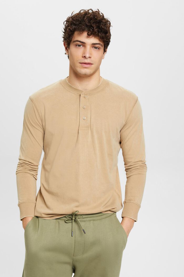 Long-sleeved top with buttons, KHAKI BEIGE, detail image number 0