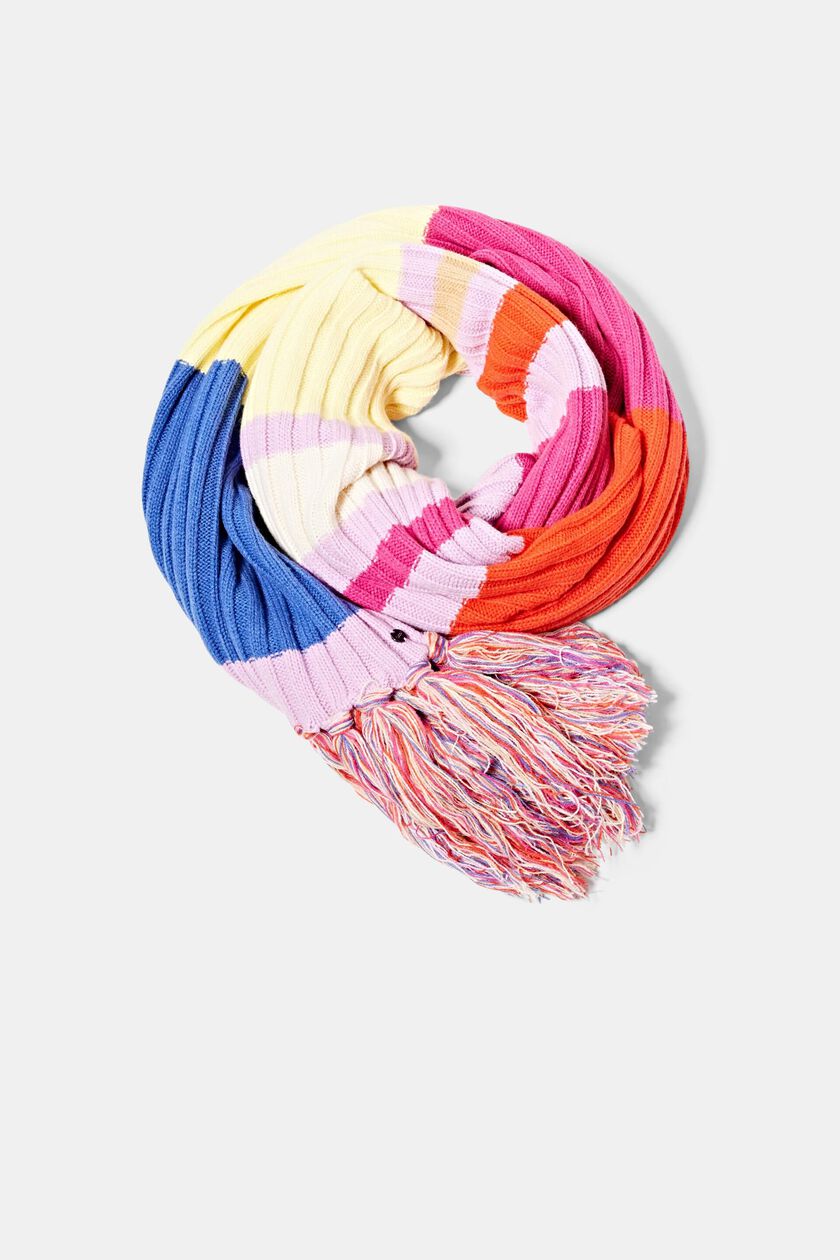 Fringed scarf with coloured stripes