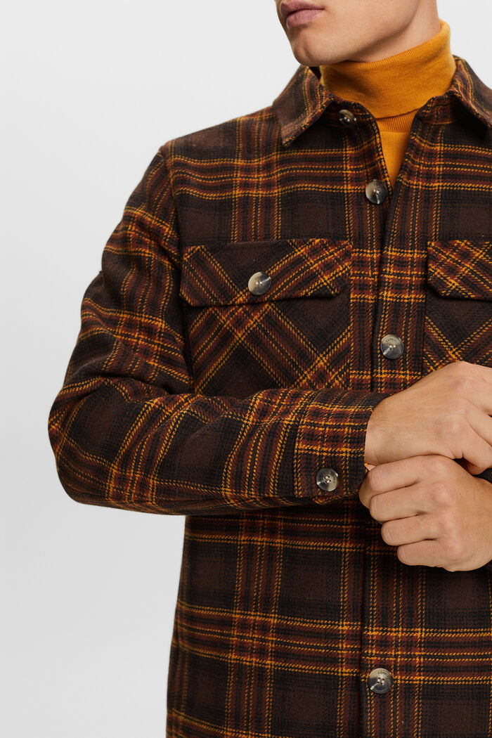 Checkered Wool Blend Overshirt, DARK BROWN, detail image number 1