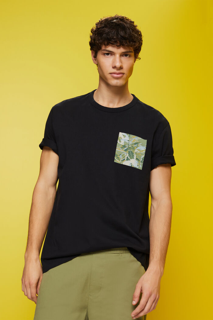 Jersey t-shirt with chest print, 100% cotton, BLACK, detail image number 0