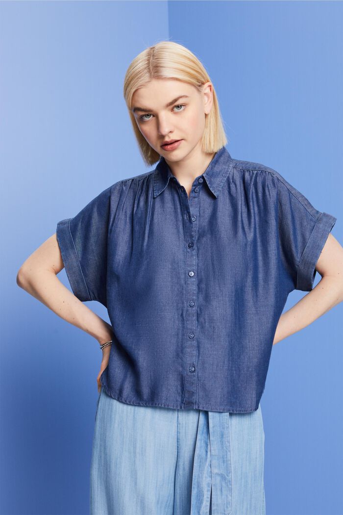 Oversized shirt blouse, TENCEL™, BLUE DARK WASH, detail image number 0