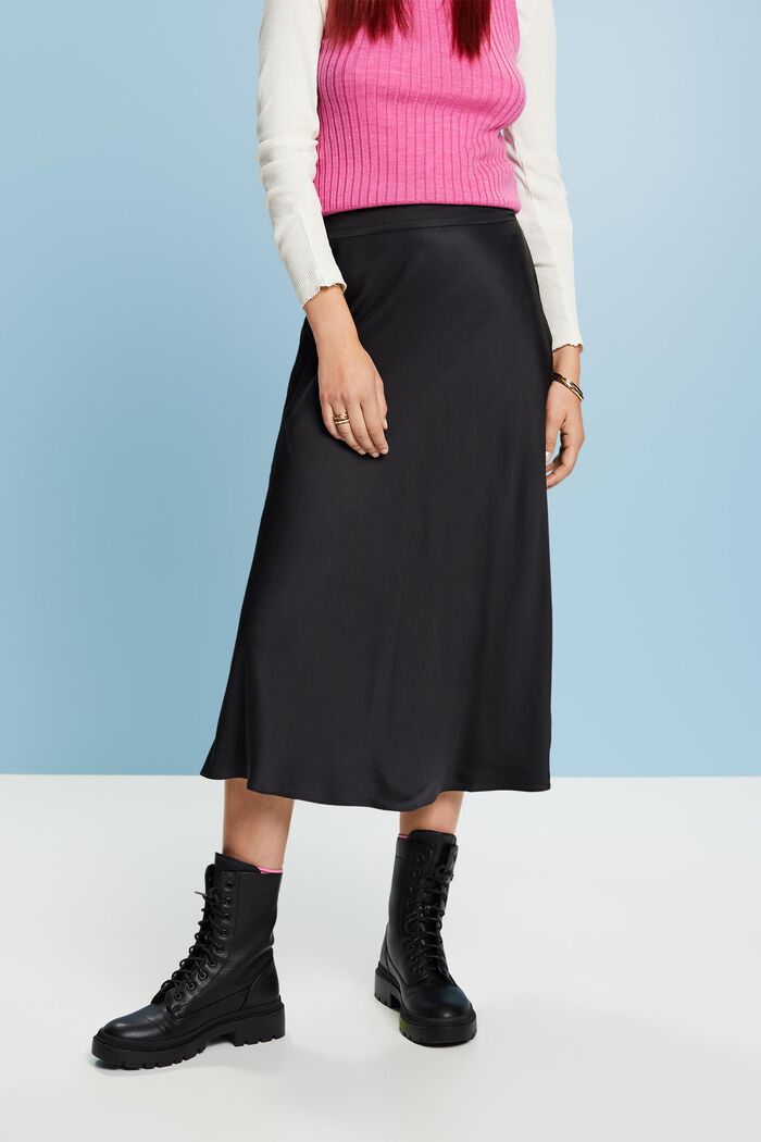 Satin Midi Skirt, BLACK, detail image number 1