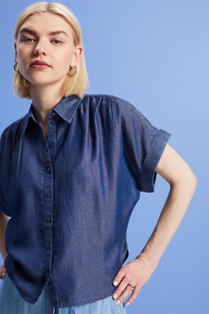 Oversized shirt blouse, TENCEL™, BLUE DARK WASH, detail image number 4