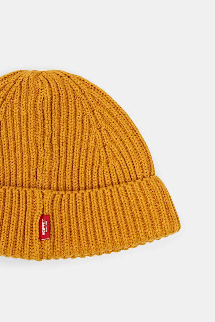 Rib-knit beanie, 100% cotton, AMBER YELLOW, detail image number 1