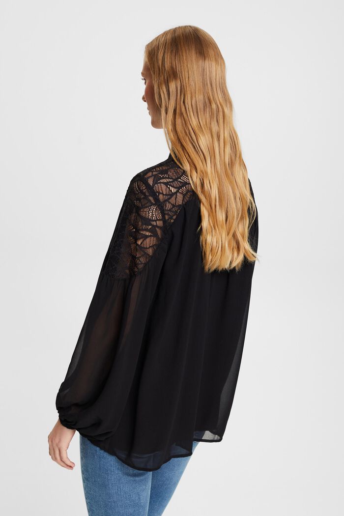 Chiffon blouse with lace, BLACK, detail image number 4