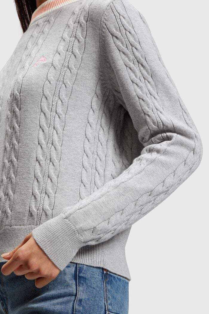 Dolphin Logo Cable Knit Sweater, LIGHT GREY, detail image number 2