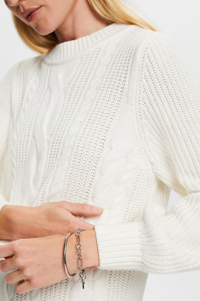 Wool-Blend Cable Knit Sweater Dress, OFF WHITE, detail image number 2