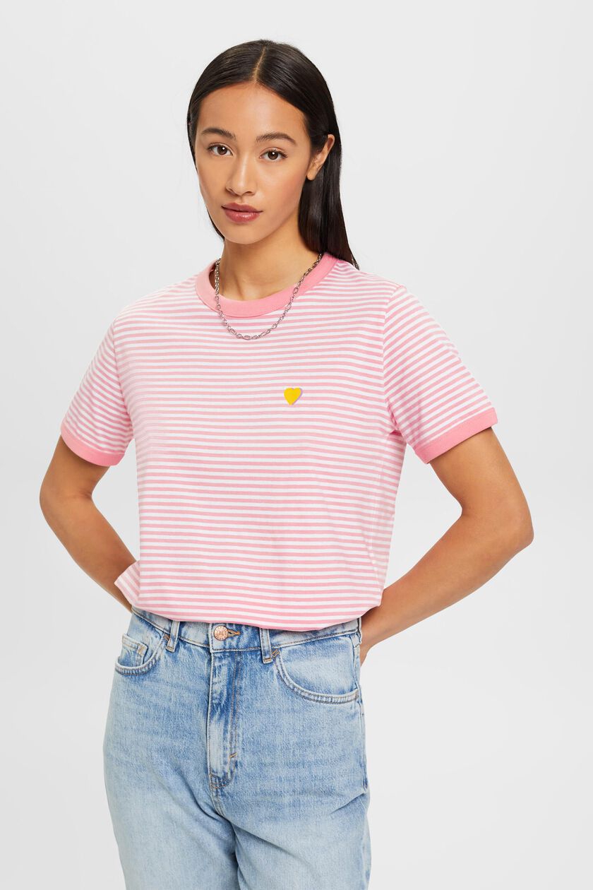 Striped cotton t-shirt with embroidered motif