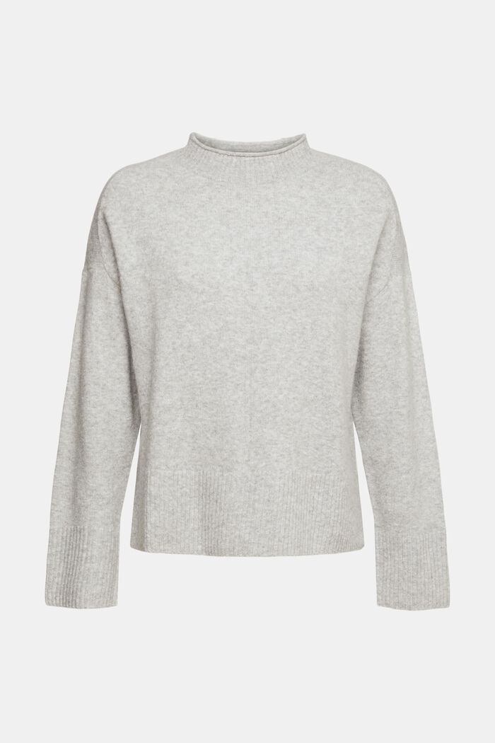 Wool blend: fluffy jumper with stand-up collar, LIGHT GREY, detail image number 2