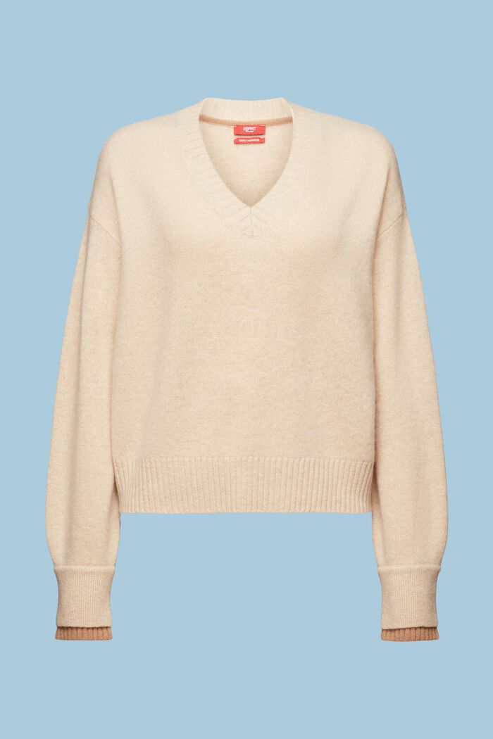 Cashmere V-Neck Sweater, SAND, detail image number 7