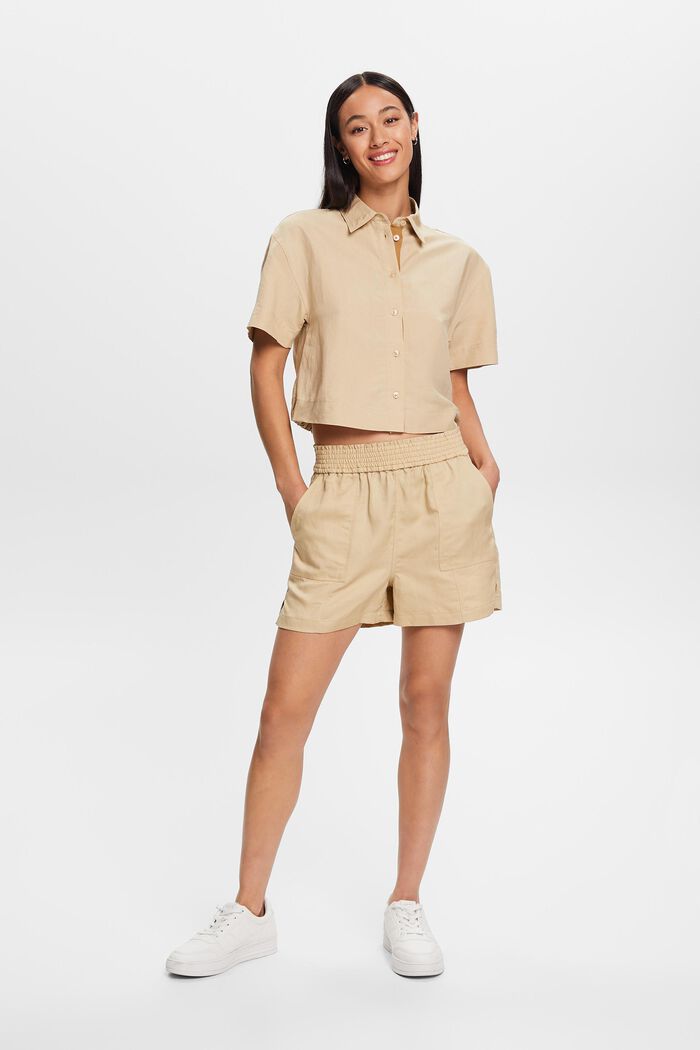 Pull-on shorts, linen blend, SAND, detail image number 1