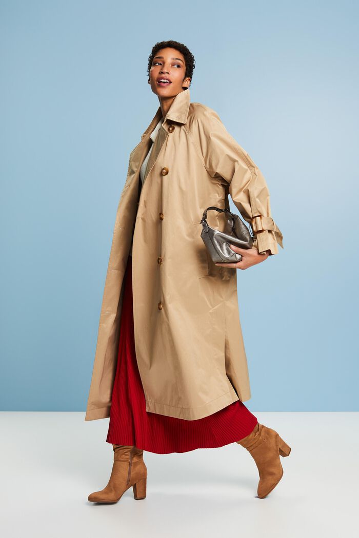 Double-Breasted Trench Coat, BEIGE, detail image number 1