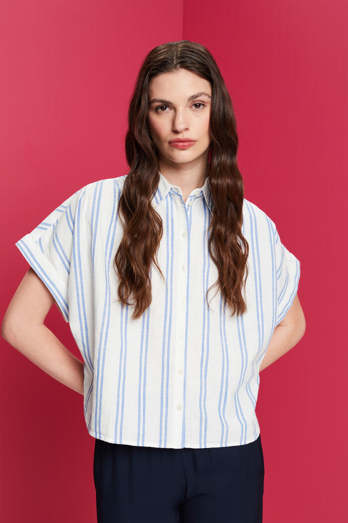 Striped short-sleeve blouse, 100% cotton, OFF WHITE, detail image number 0