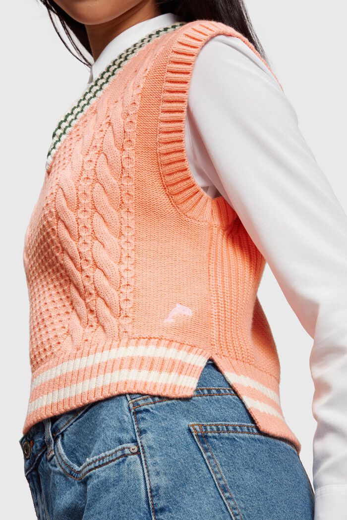 Dolphin badge cable knit vest, PINK, detail image number 2