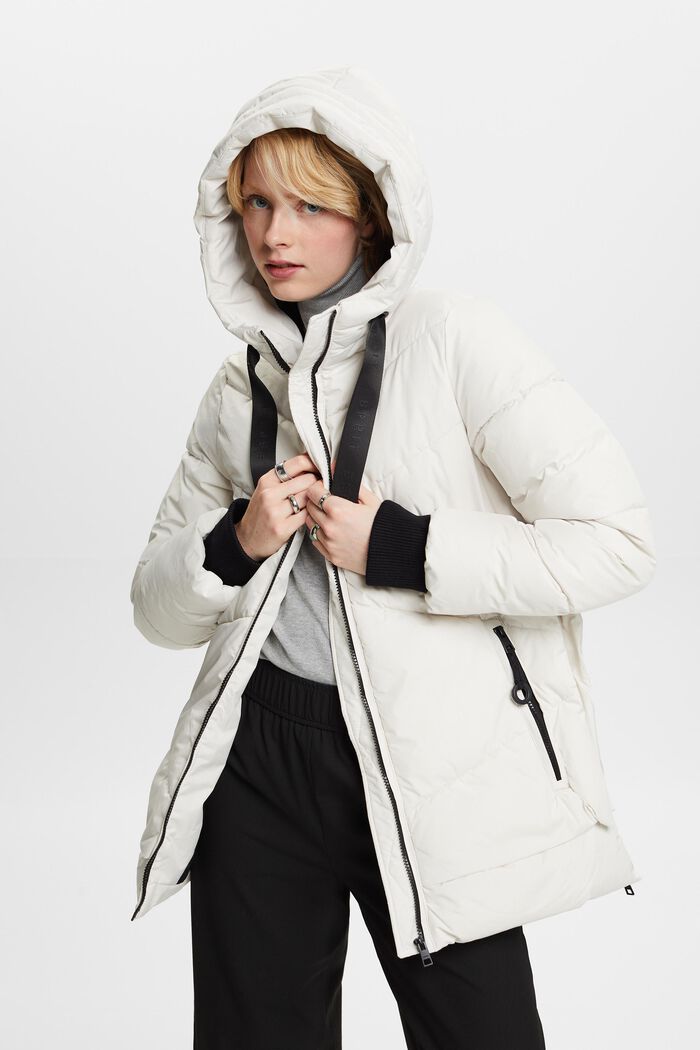 Hooded Quilted Puffer Jacket, CREAM BEIGE, detail image number 0