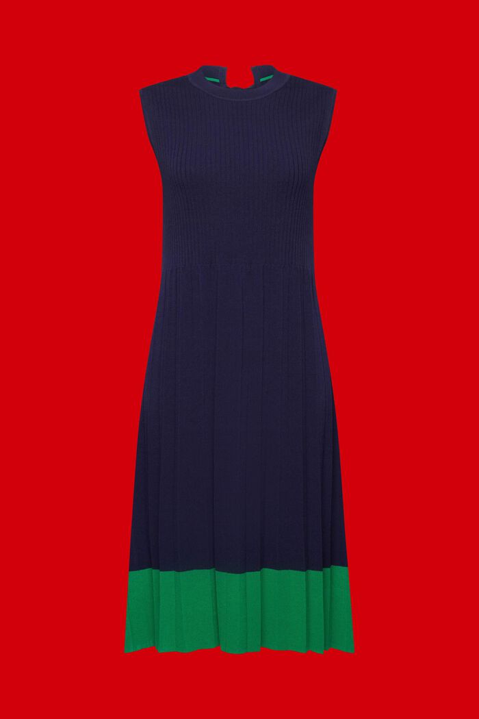 Pleated and sleeveless maxi dress with crewneck, DARK BLUE, detail image number 6
