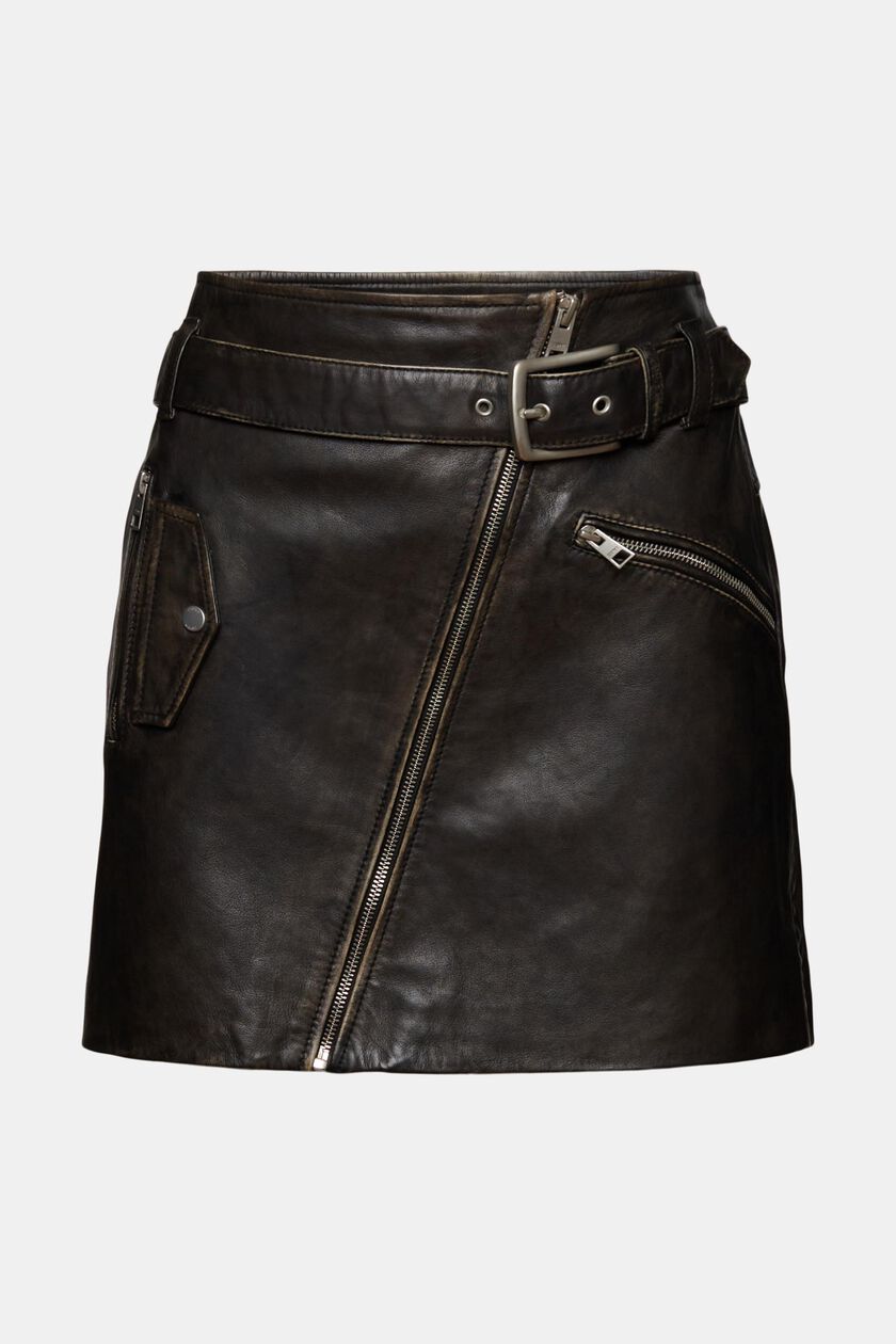 Asymmetric Zip Leather Mini Skirt