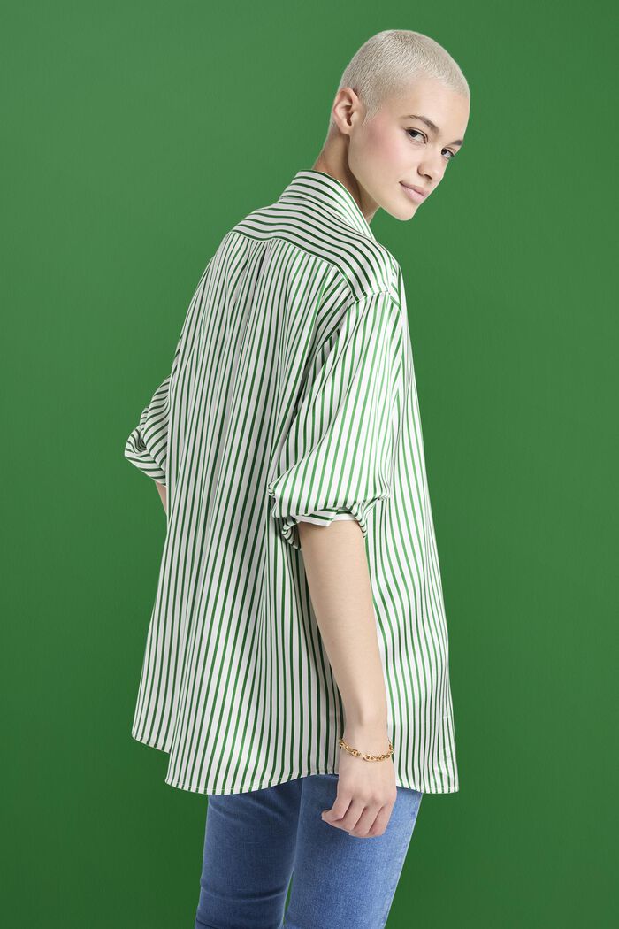 Striped Silk Charmeuse Shirt, GREEN, detail image number 1