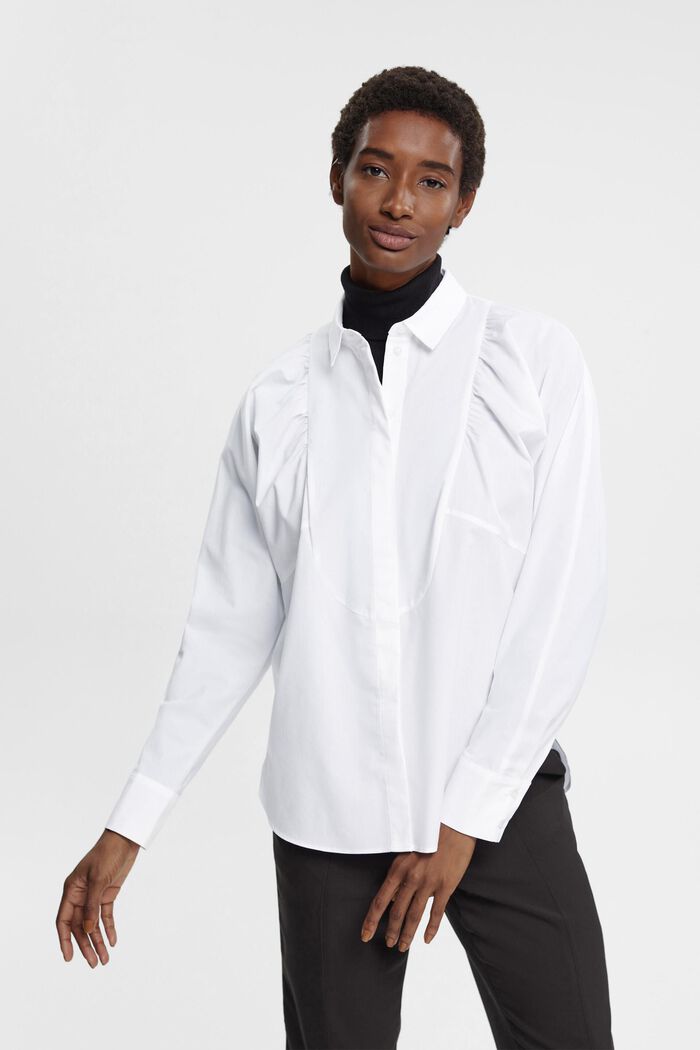 Poplin shirt blouse, WHITE, detail image number 0