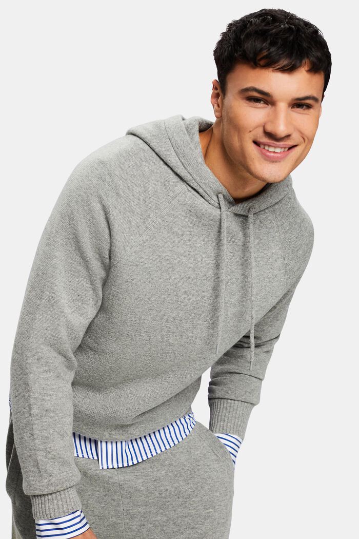 Unisex Wool-Cashmere Hooded Knit Sweater, LIGHT GREY, detail image number 0