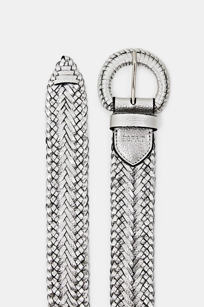 Metallic Leather Belt, SILVER, detail image number 1