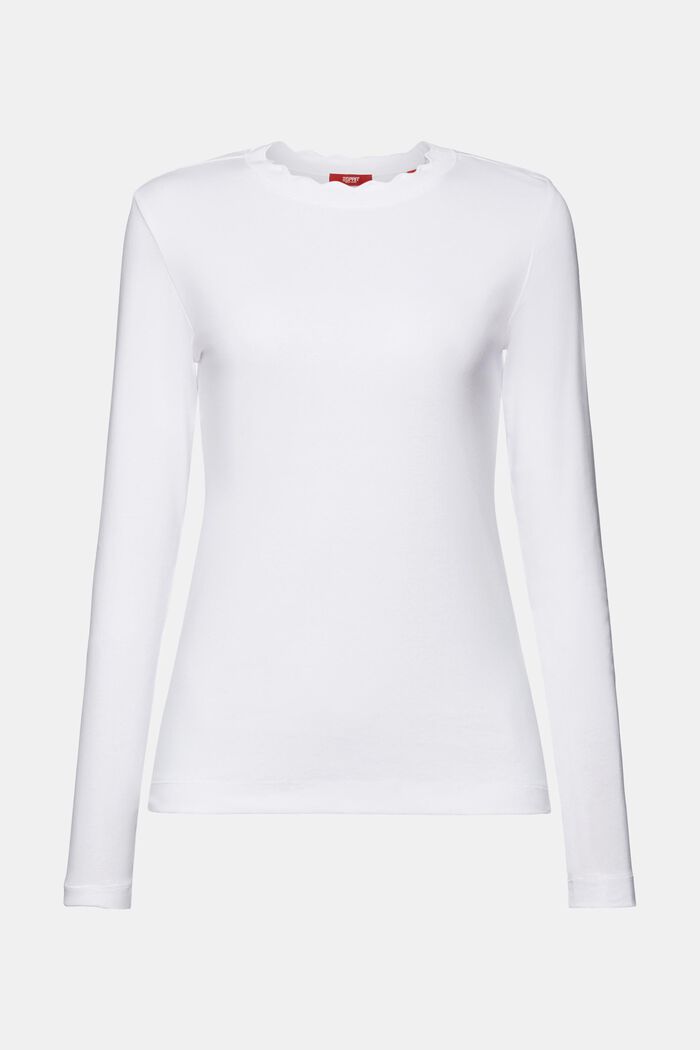 Scallop-Trim Cotton Jersey Top, WHITE, detail image number 8