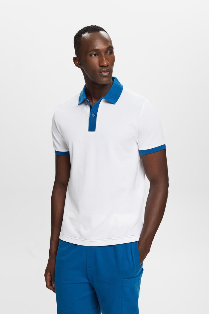 Two-tone piqué polo shirt, WHITE, detail image number 0