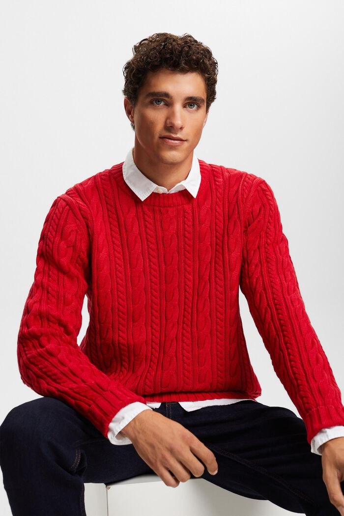 Cotton Cable Knit Jumper, DARK RED, detail image number 2