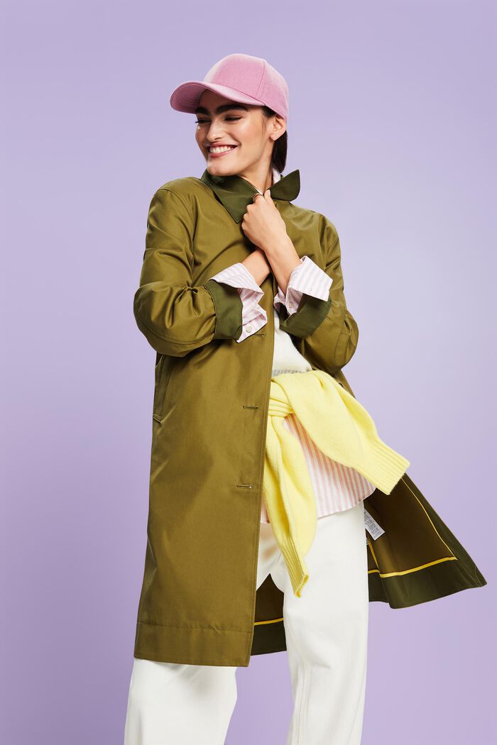 Belted Organic Cotton Trench Coat, OLIVE, detail image number 0