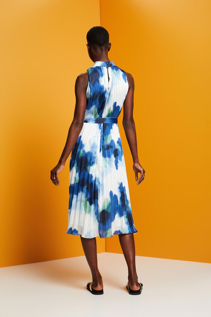 Crinkled midi dress with all-over print, BLUE, detail image number 3