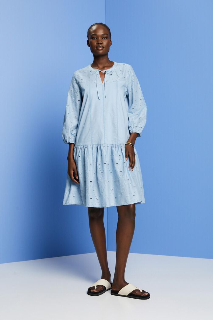 Embroidered dress, 100% cotton, LIGHT BLUE LAVENDER, detail image number 1